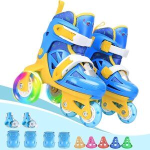 Kids Bright Blue Quad Roller Skate 3-point Balance Roller Shoes For Beginners
